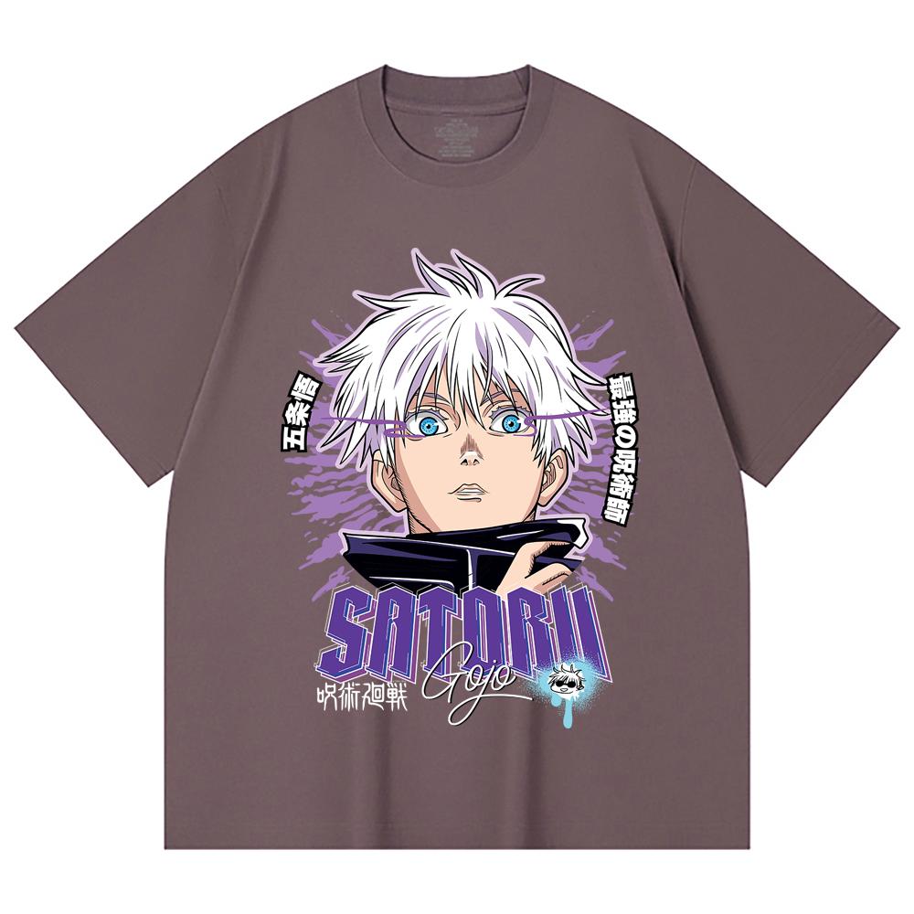 230 Gsm 100% Cotton Jujutsu Kaisen V27 Gojo Print Unisex Heavy Cotton T Shirt