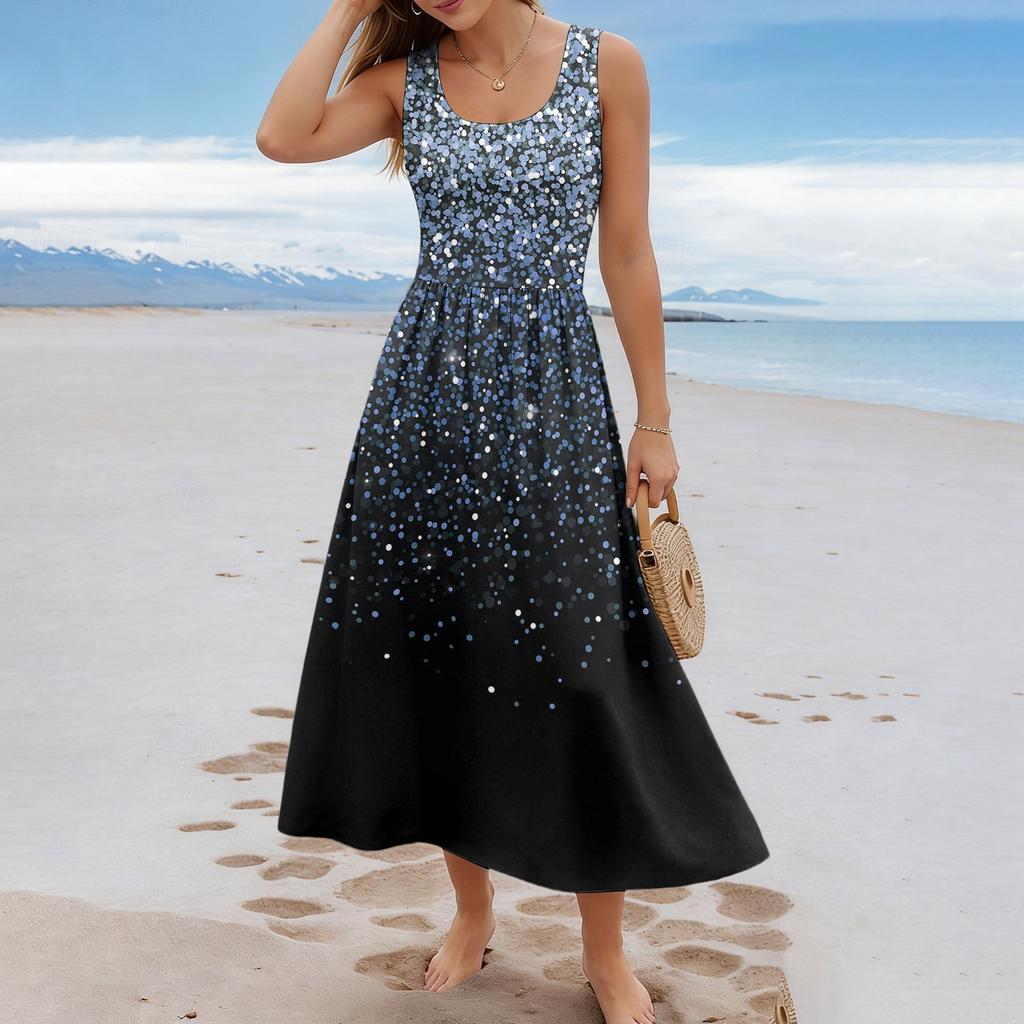 Ladies' floral summer casual and fashionable sleeveless long dress