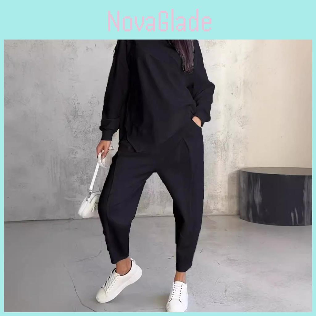 Fall Winter Womens Casual Sweatsuit With Pockets And Spliced Design For Streetwear Style