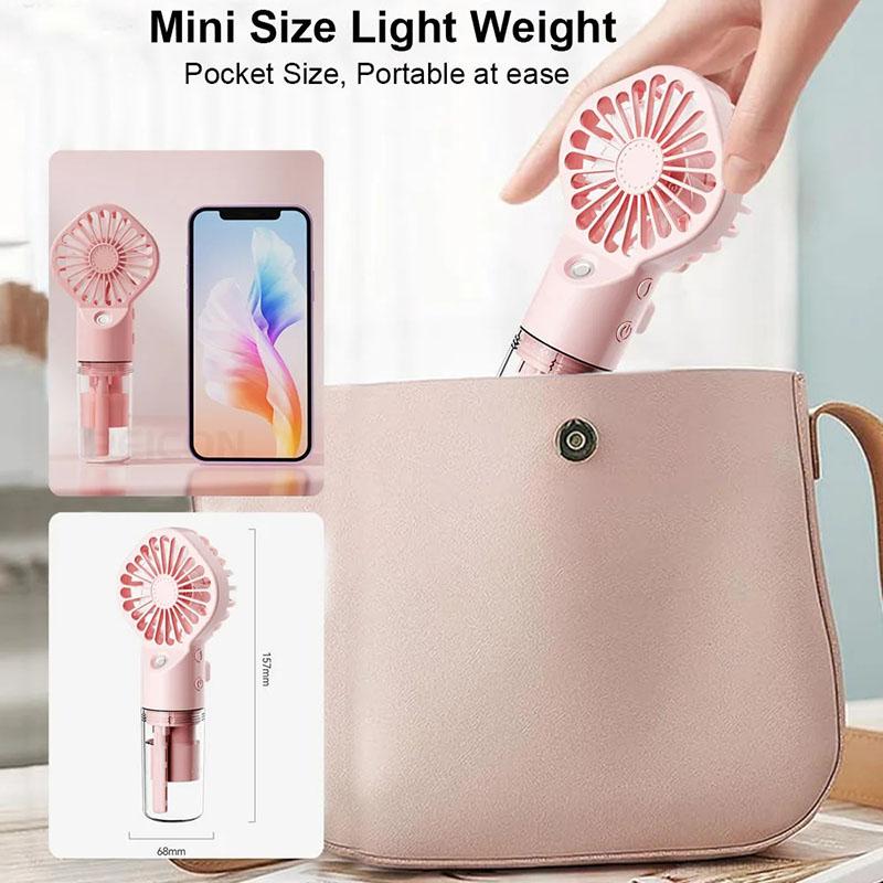 Ventilador humidificador portátil, mini ventilador de mano con vaporizador, ventilador de mano recargable por USB con humidificador, mini ventilador de mano con rociador de agua