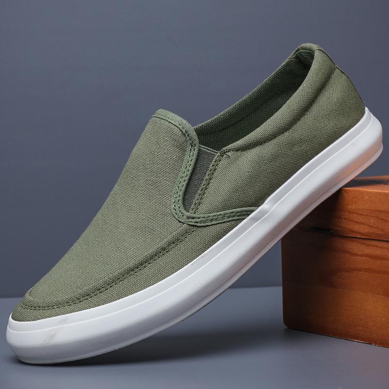 Men's Canvas Shoes Spring Autumn Leisure Anti-slip Working Lightweight Breathable Slip On White Shoes Men's Sneakers