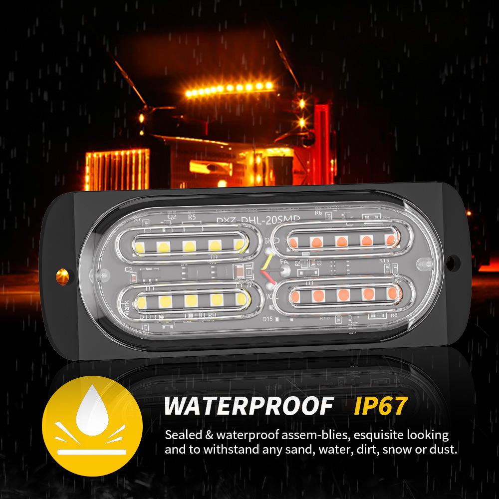 2pcs LED Side Flashing Strobe Warning Light Amber Beacon Emergency Hazard Marker Grille Lamp Bar Tow Truck Trailer Pickup 12-24V
