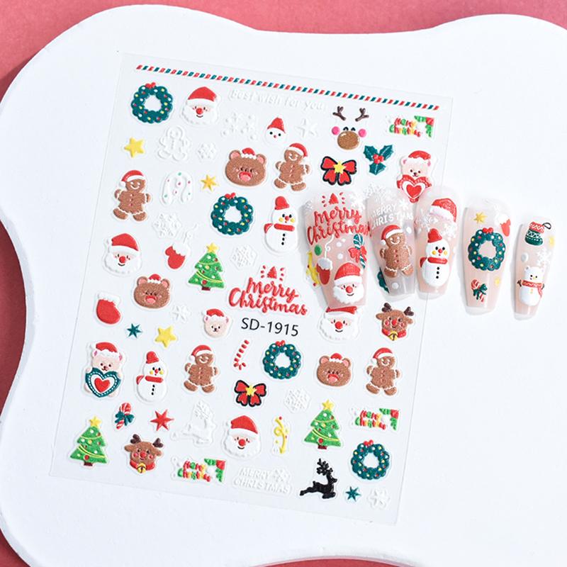 Christmas Lovely Cartoon Bowknot Santa Claus Snowman Christmas Tree Elk Snowflake Nail Art Stickers Xmas Cute Manicure Decals