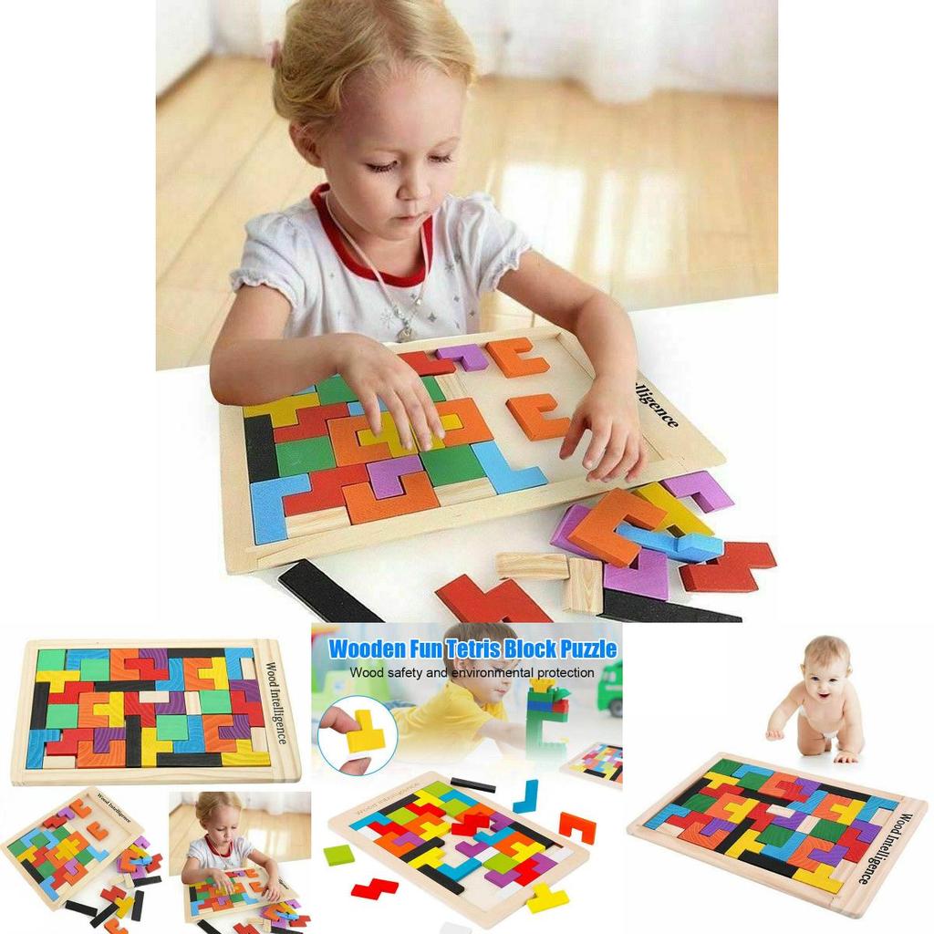 Colorful Wooden Tetris Building Block Puzzle For Educational Preschool Playtime