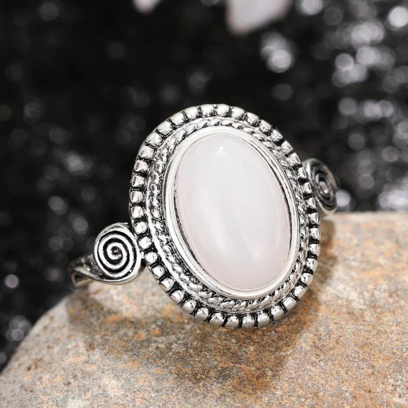 Cao Shi Women's Exaggerated Punk Style Moonstone Oval Engagement Ring