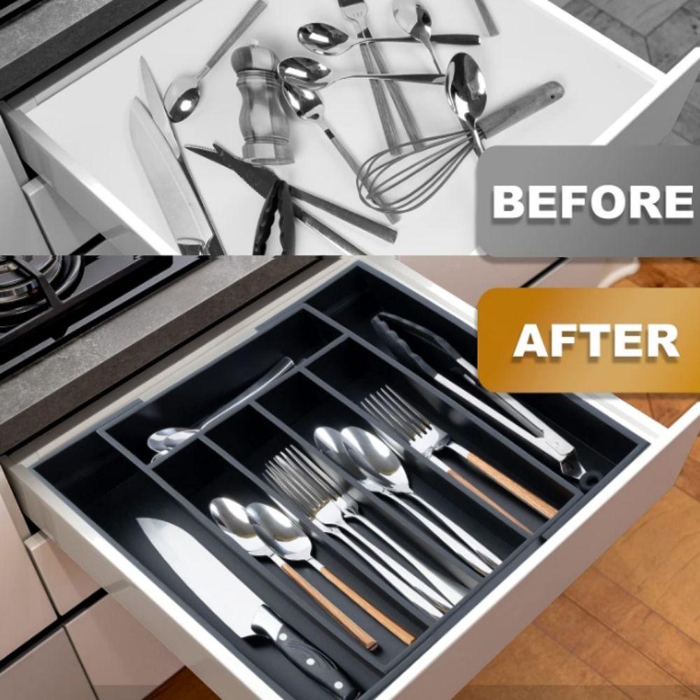 Plastic Cutlery Storage Tray Large Capacity Silverware Drawer Organizer Utensil Tray Set for Home