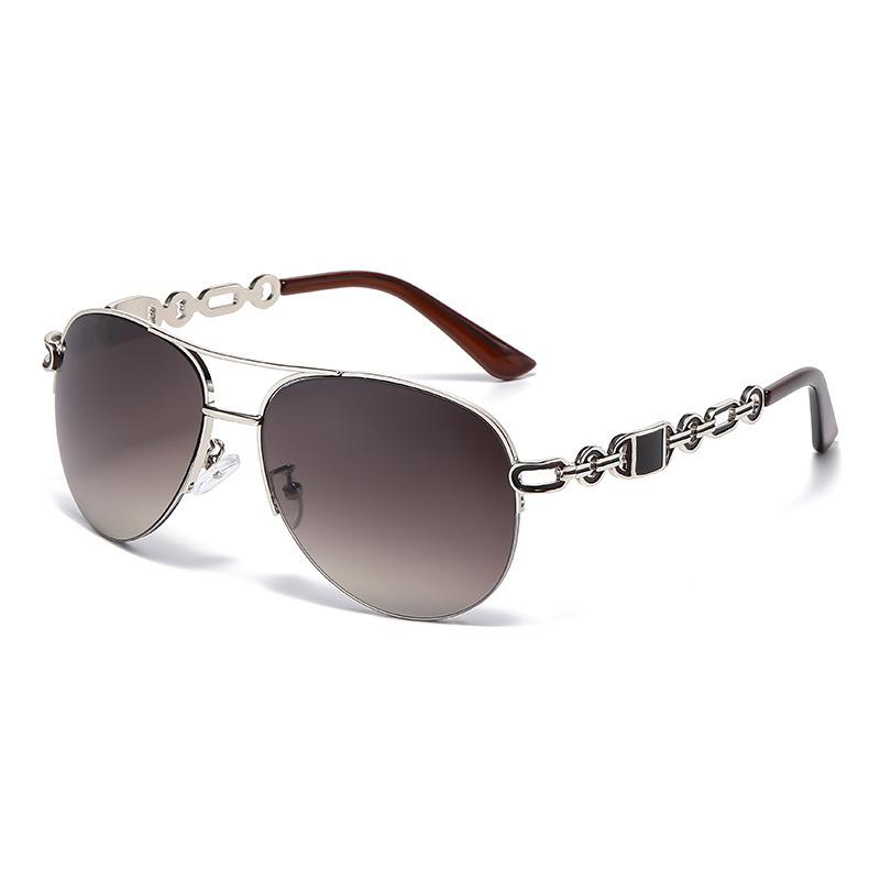 Pilot Polarized Vintage Sunglasses Gradation Lens Metal Chain Frame Eyewear Double-Beam Fashion Uv400 Sun Glasses For Men Women