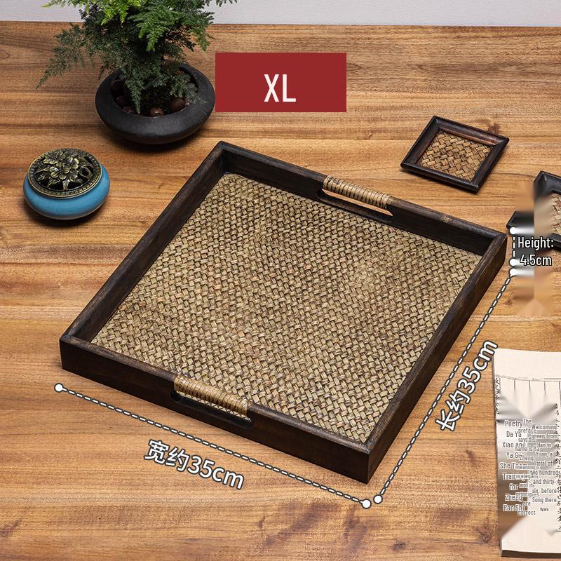 Thai Bamboo-Woven Solid Wood Tea & Serving Tray