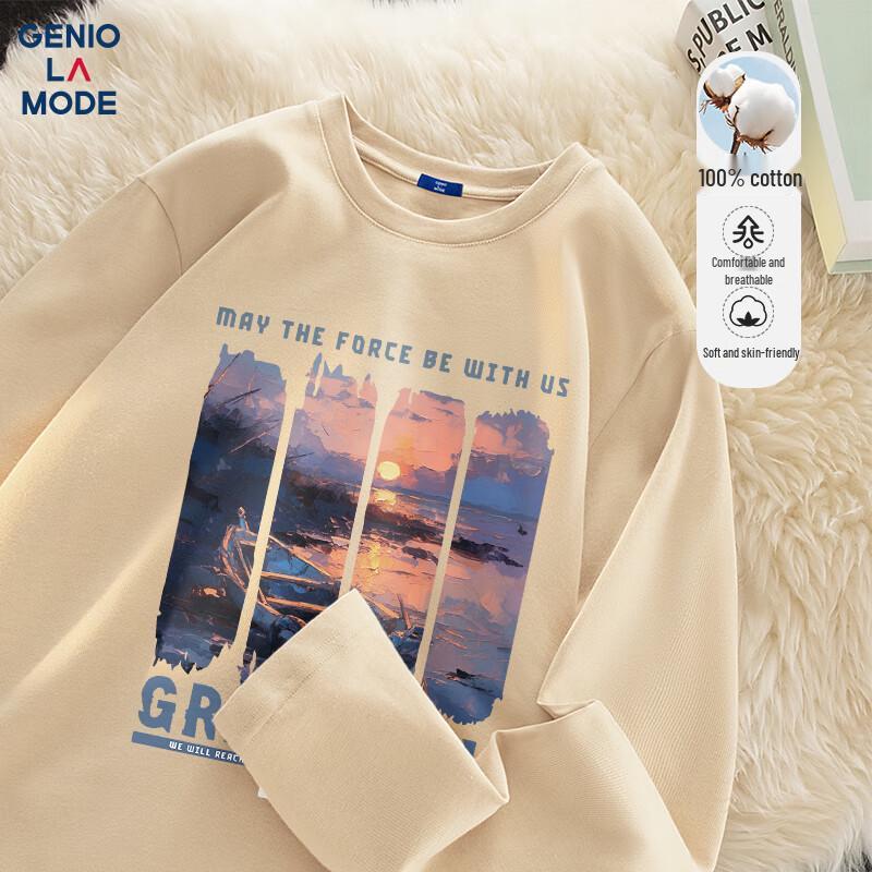 GENIOLAMODE Men s Trendy Print Pure Cotton Long Sleeve T-Shirt 2XL