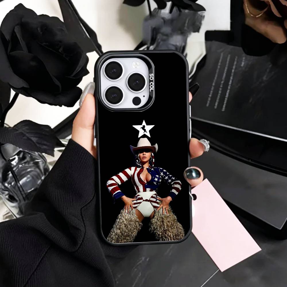 Western B-Beyonce C-Cowboy Phone Case For iPhone17,16,15,14,13,12,11 Plus,Pro Max Colored Silver Plated Inside Cover