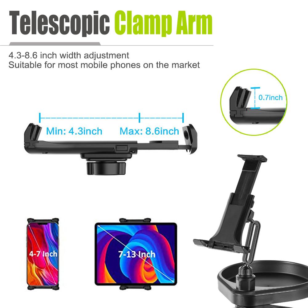 New Adjustable Car Cup Holder Tray with Phone Holder Food Tray Table 2 Cup Holders Road Trip & Car Traveling Essential Gadget