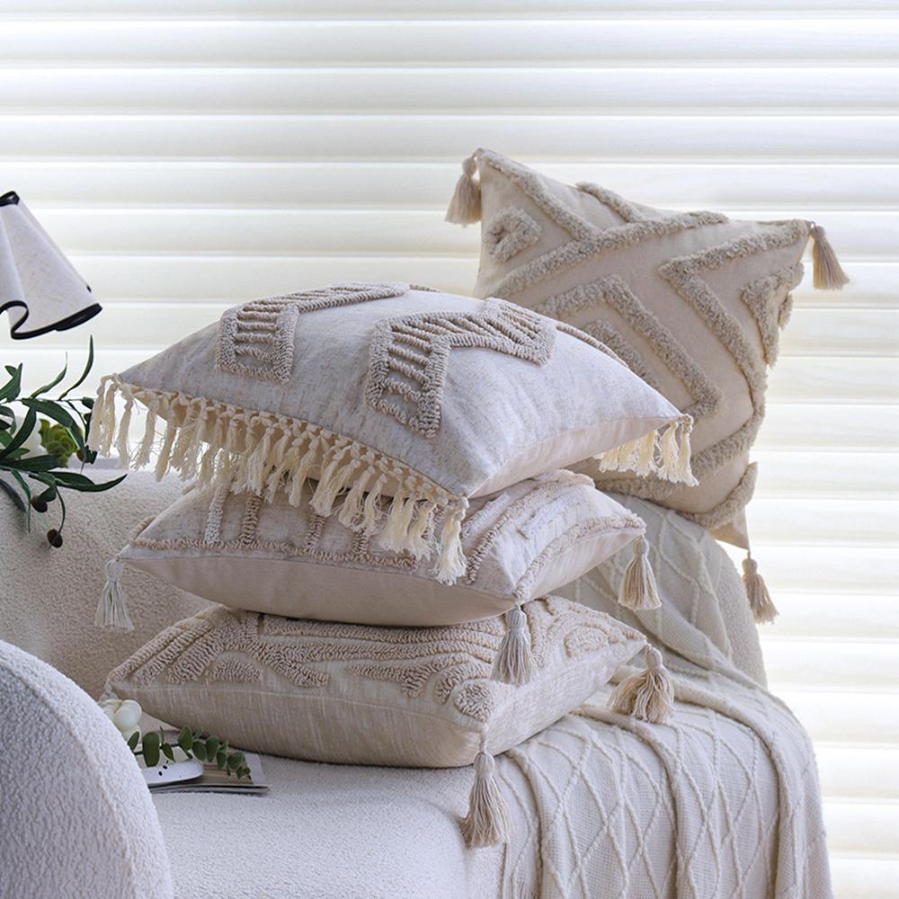 Nordic Tufted Pillowcase Cojines Geometric Simple Embroidered Fringe Morocco Sofa Cushion Cover Headboard Pillowcases 45x45cm