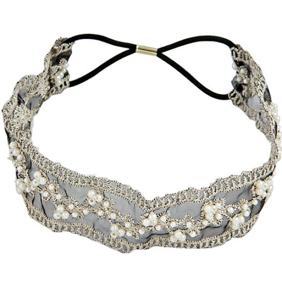 Diadema elástica con cuentas de perlas de imitación y encaje a la moda para fiesta de graduación