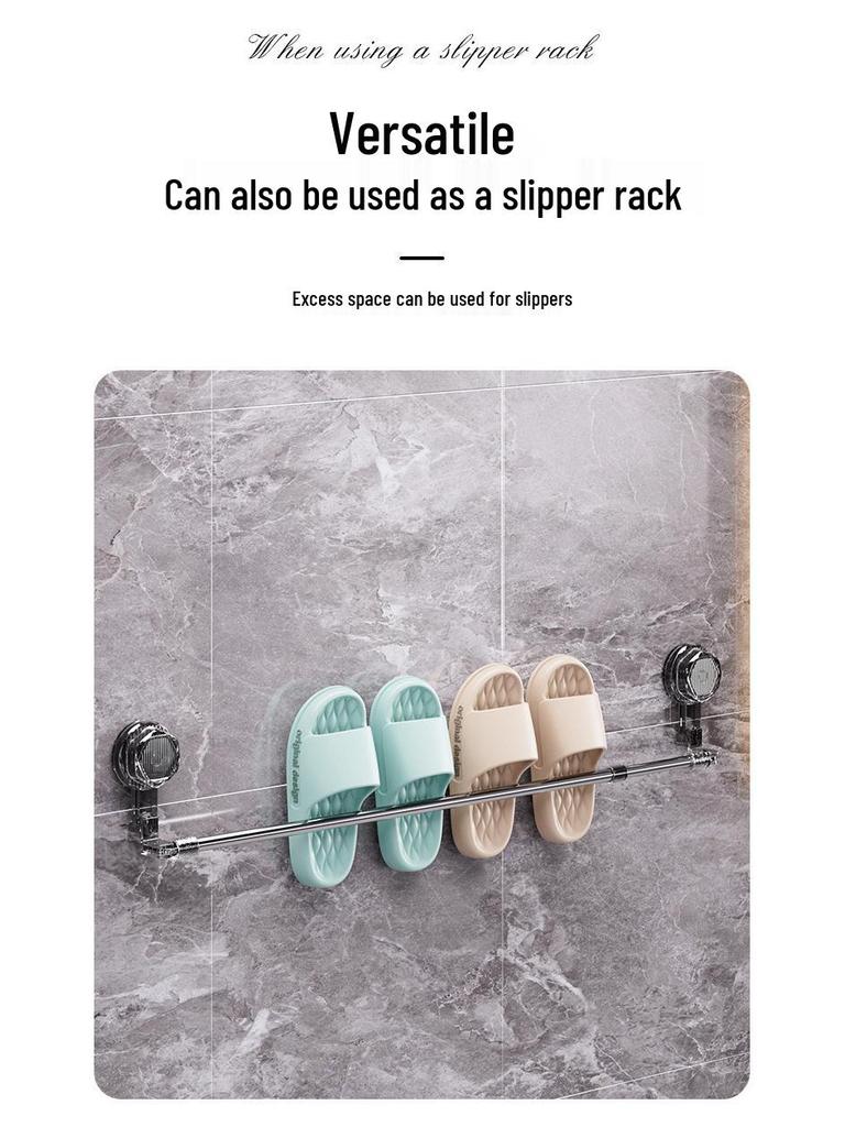 No-Drill Telescopic Suction Cup Towel Rack for Bathroom Storage
