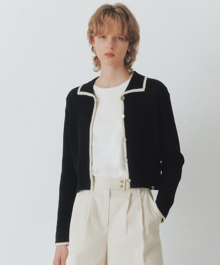 Artid Color Block Collar Cardigan_Black