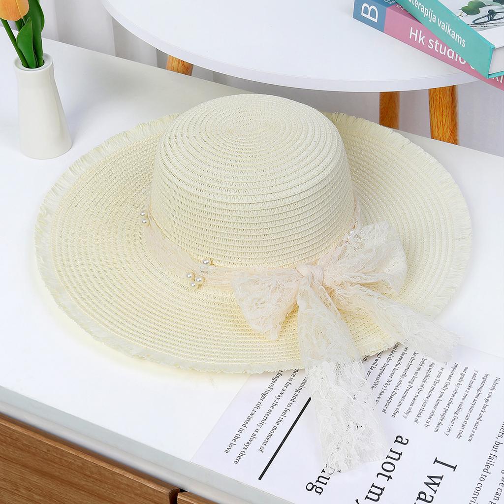 Lace Bow Straw Hat for Women In Summer, French Style Large Brim Sun Protection Hat, Beach Beach Vacation Sun Hat