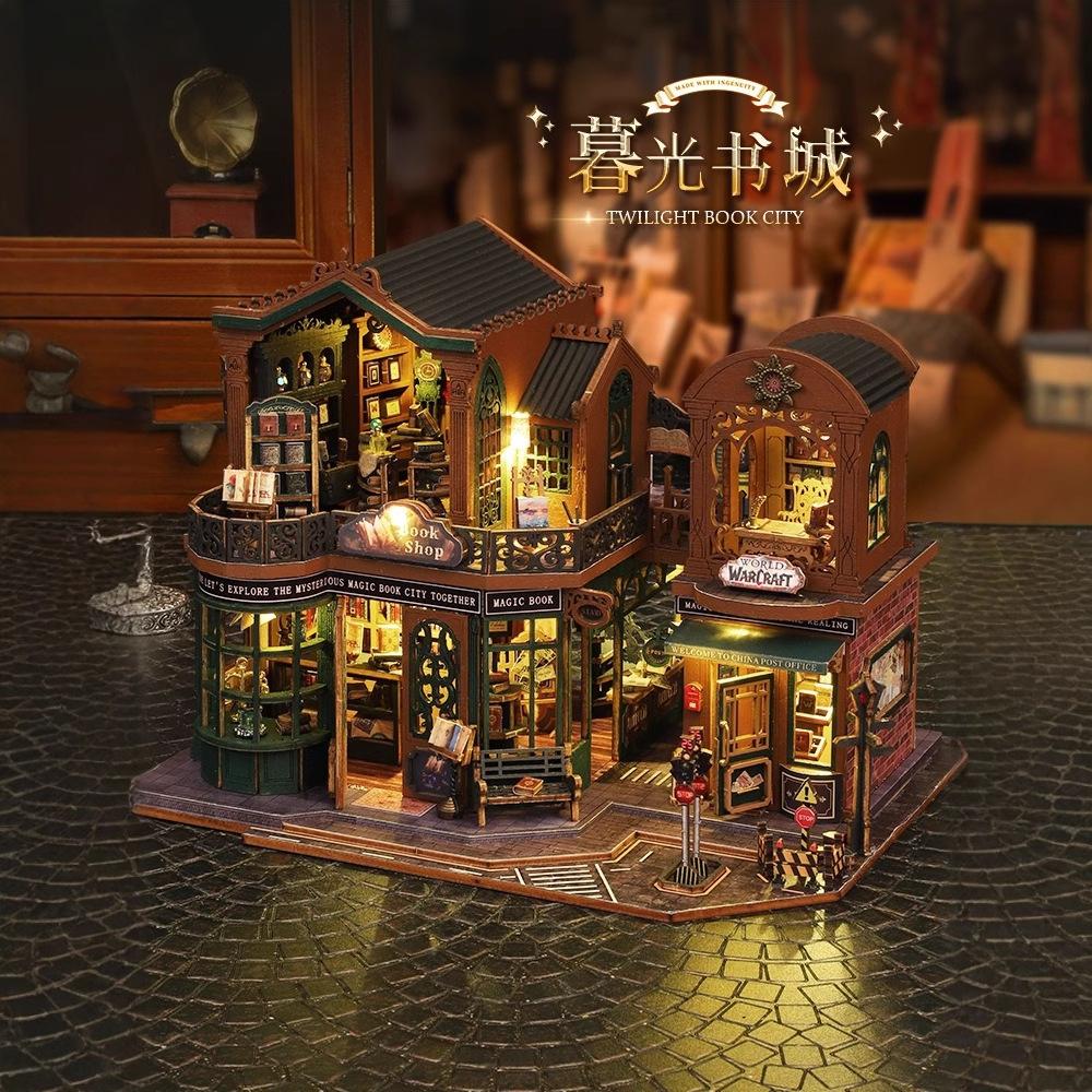 Jiate DIY Miniature House Twilight Bookstore Handmade Villa Model Kit Creative Stress Relief Birthday Gift