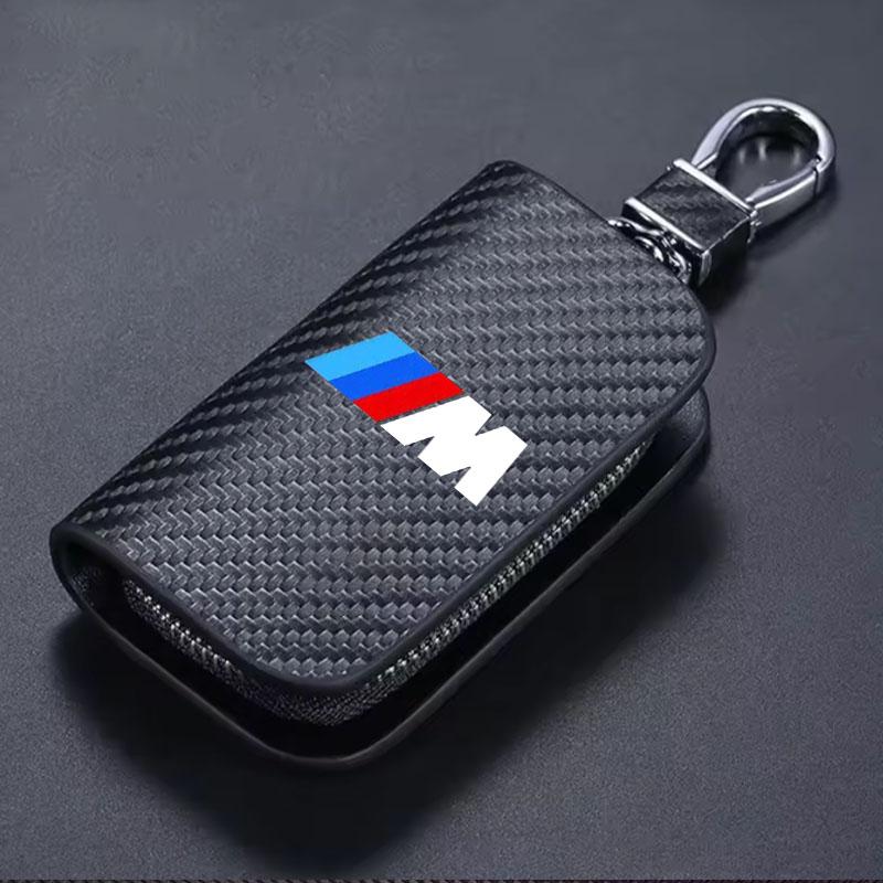 HINB3 Car Case Keys Pouch Carbon Fiber Fabric Keychain Bag For BMW M Power X1 e84 X3 f25 X5 e53 x6 e71 ix3 i3 320i 330d M4 1 3 Series