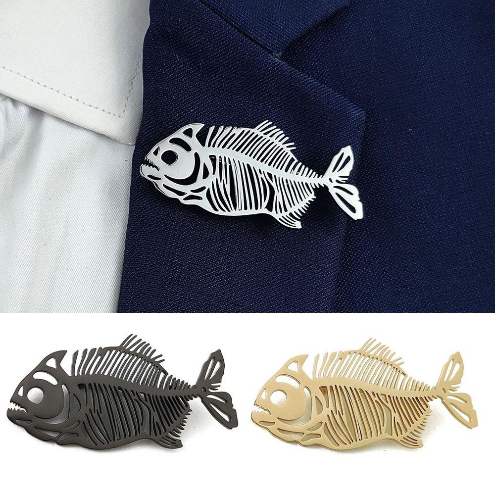Plated Hollow Fish Bone Brooch Elegant Corsage Pin Stainless Steel Brooch  Clothes Accessories