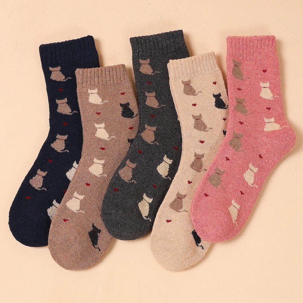 

5pairs Cat Mid Tube Socks Cartoon Cotton Socks Women Cute Mid-Calf Socks Women 5pairs