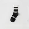 5 Pairs of Female Spring and Autumn Black and White Striped Cotton Anti Beriberi Deodorant Tube Socks