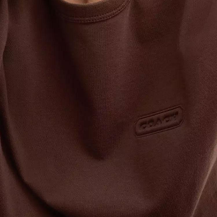 Coach Solid Color Logo Embroidered Round Neck Pullover Short Sleeve T-Shirt Unisex Tops Brown CL685-BRN