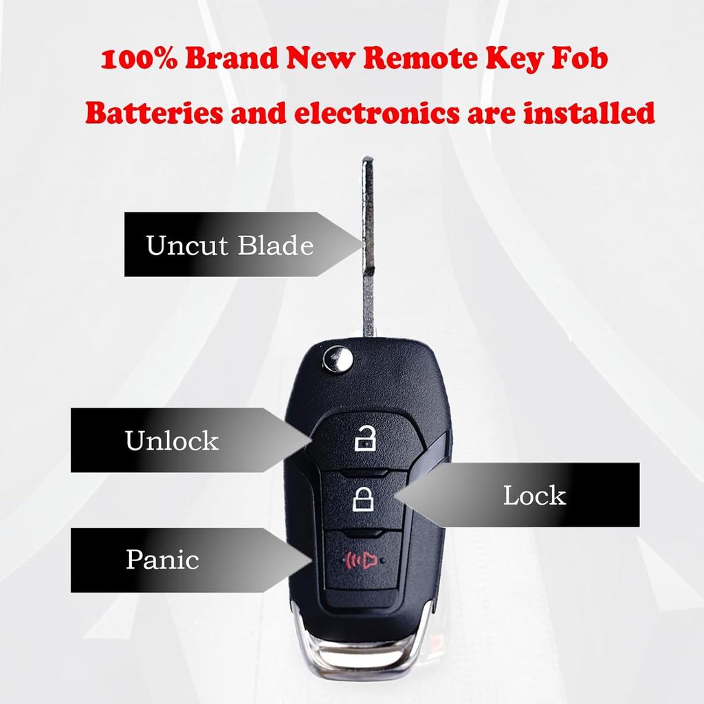 MechanMagic Flip Key Fob Replacement Compatible for Ford F-150 F-250 F-350 2015- Explorer (2016-) F-350 F-450 Ranger Ecosport Bronco Ignition Key