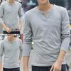 Men T-shirt V Neck Buttons Decoration Slim All Match Spring Base Shirt for Daily Wear