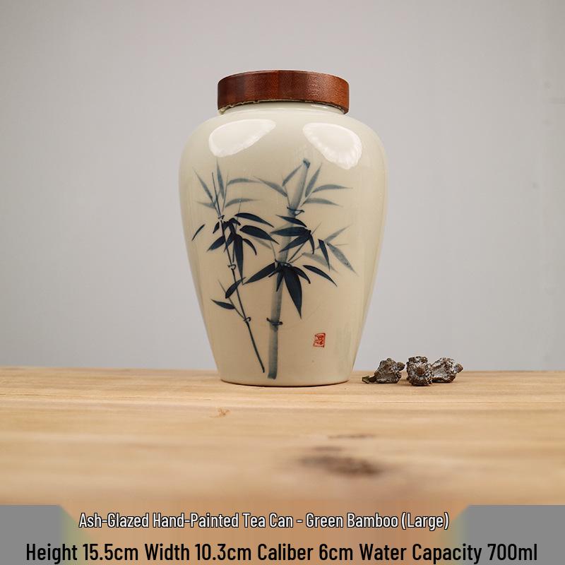 Hand-painted Bamboo Ceramic Tea Canister - Moisture-proof Storage for Green, White, and Pu'er Tea