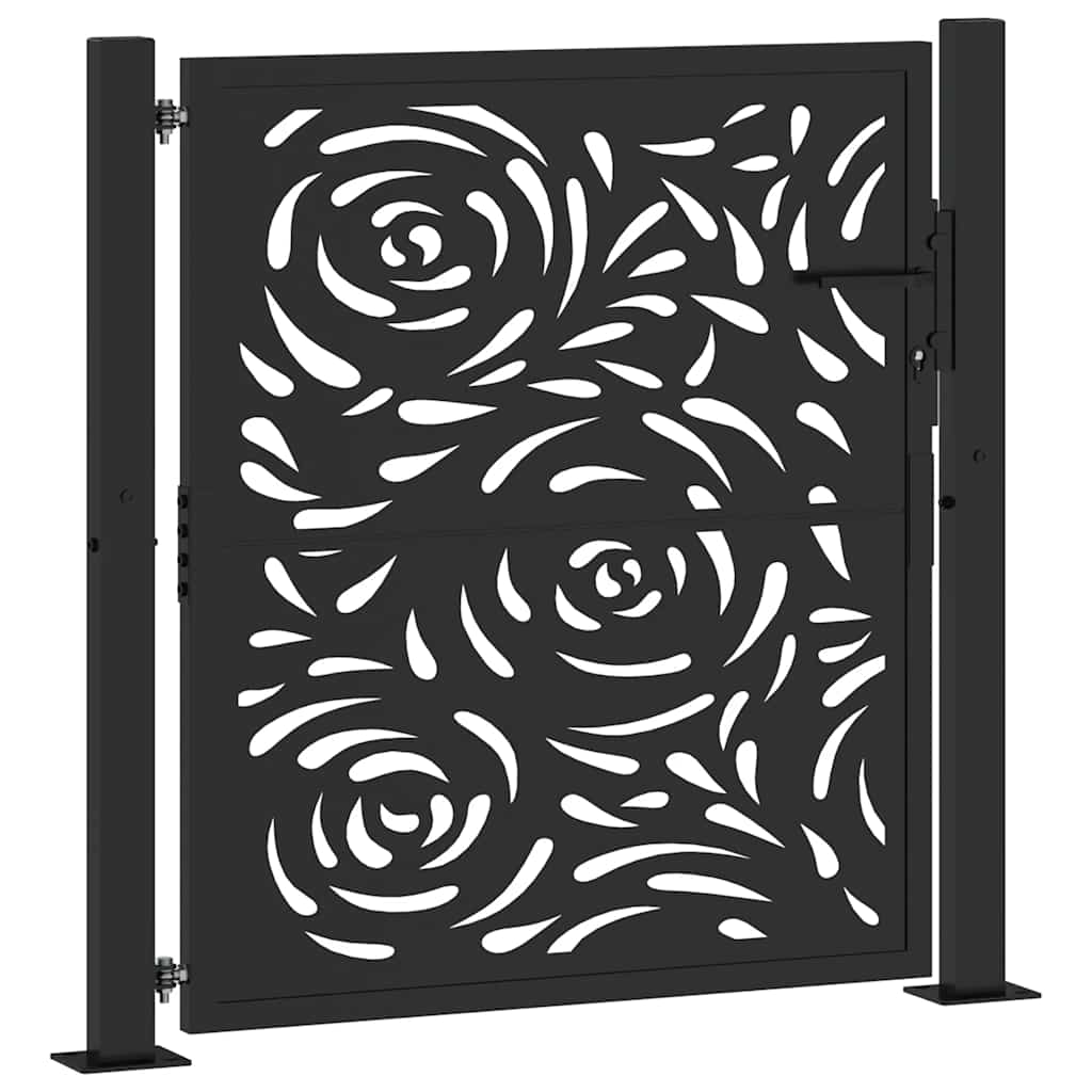 Black Garden Gate 105X106 Cm Steel Flame Pattern