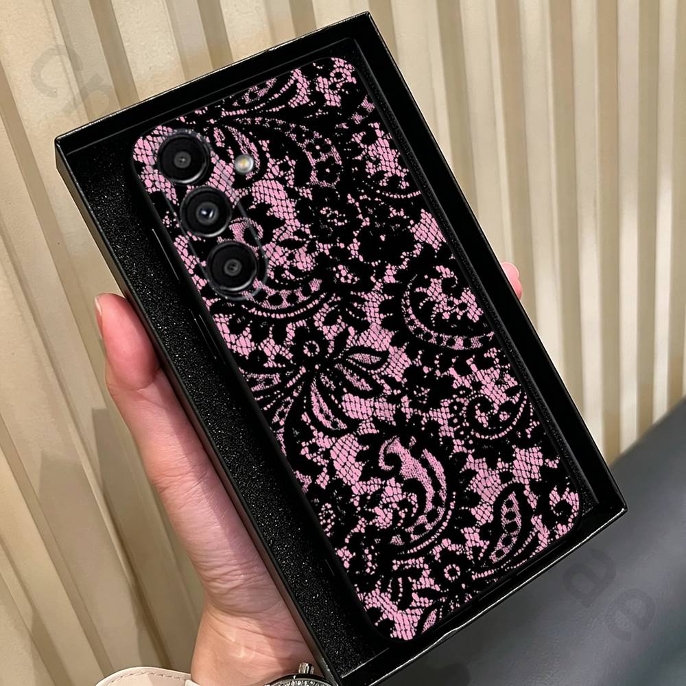 Custodia in Pizzo Vintage per Samsung Galaxy A13,A21s,A22,A31,A32,A52,A53,A71,A80,Guscio Morbido Nero
