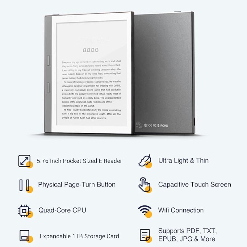 5.76-inch Touchscreen E-Reader, E-Ink Display, 32GB ROM, 1GB RAM, 198PPI, Android E-reader with 24-level Adjustable Front Light, Supports PDF, EPUB,