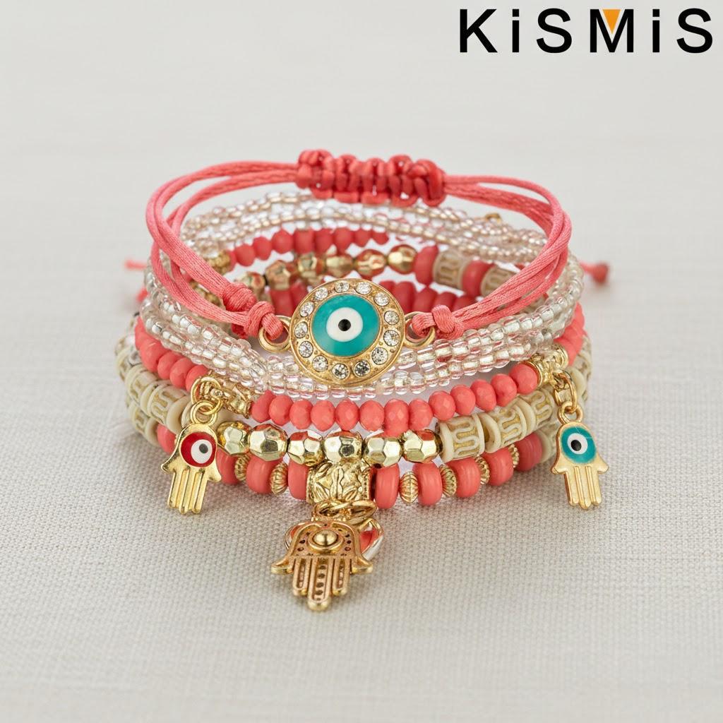 6Pcs Bohemian Stretch Beaded Bracelets Multi Layer Evil Eye Hand Bracelet Stackable Handmade Jewelry Accessories