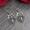 Romantic Gothic Silver Color Hollowed-out Bownot Heart-shaped Cross Wings Dangle Earrings for Women Halloween Party Jewelry Gift