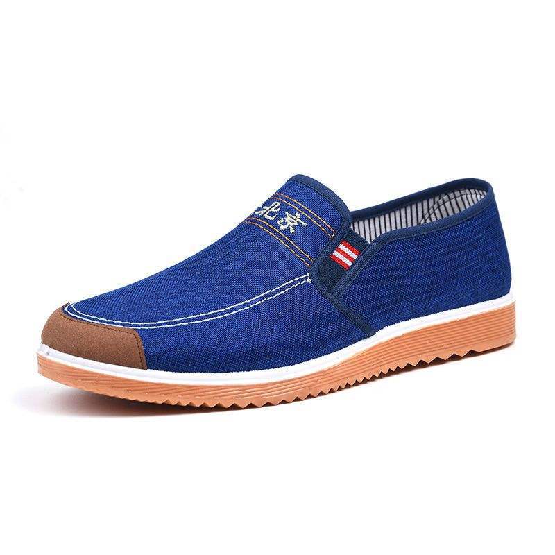 Old Beijing cloth shoes one pedal beef tendon sole spring and autumn denim men's leisure middle-aged and elderly non-slip dad shoes construction