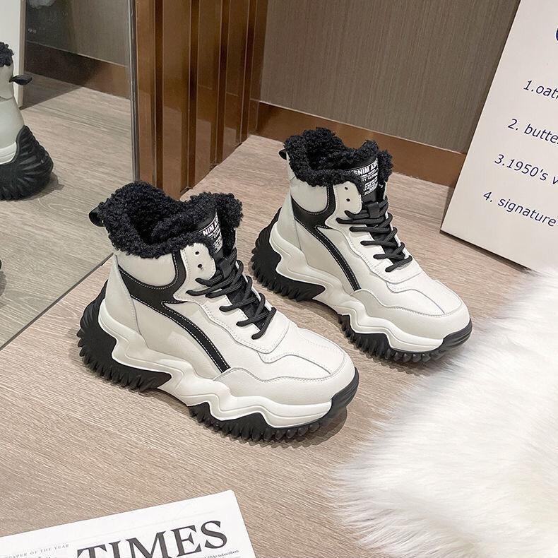 

Популярная женская хлопковая обувь с толстым флисом и теплая зимняя обувь противоскользящая и морозостойкая повседневная спортивная хлопковая обувь 40 чёрный