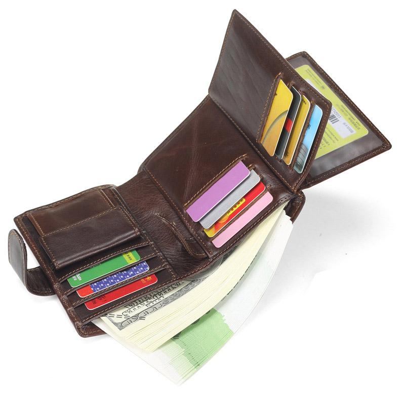 Neues Vintage Herren Kurz Vertikal Portemonnaie 100% Echtes Rindsleder Münzbörse Große Kapazität Kreditkartenhalter mit Multi-Kartenfächern für den täglichen Gebrauch