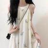 Small fresh Mori embroidered neck dress women's summer small temperament seaside vacation sleeveless floral dress