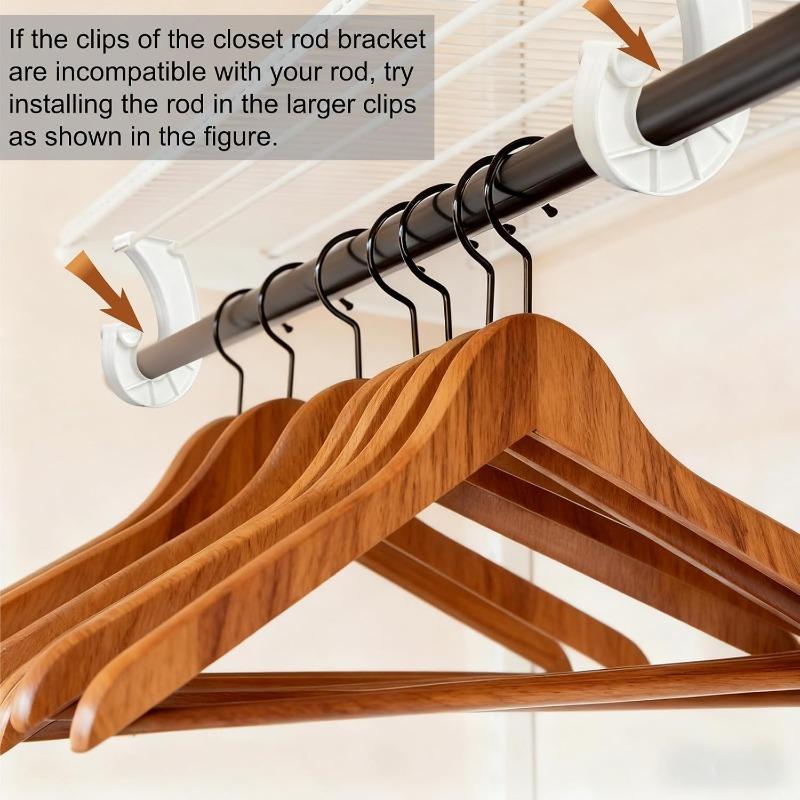 10 Pcs Hanging Closet Rod Support, Plastic Closet Rod Brackets for Hanging Clothes, 3/4 Wardrobe Clothes Rods Bracket, Sturdy J-Shaped Hooks for