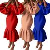 Damen Übergröße Afrikanische Mode Meerjungfrauen Midi Kleid V-Ausschnitt Riesige Ballonärmel Elegantes Formelles Abendkleid für Hochzeitsfeier Cocktailparty Abendessen