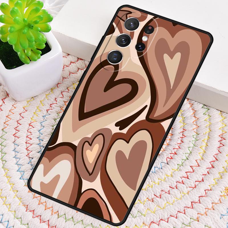 Latte Love Brown Heart Aesthetic soft Phone Case For Samsung Galaxy note 10 pro S26 S25 S24 S23 S22 S21 Plus Ultra Cover