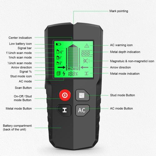 Shkalacar Stud Detector, Stud Detector, Wall Scanner, 5-in-1 Electronic Stud Detector with HD LCD Display for Wood and AC Power Detection