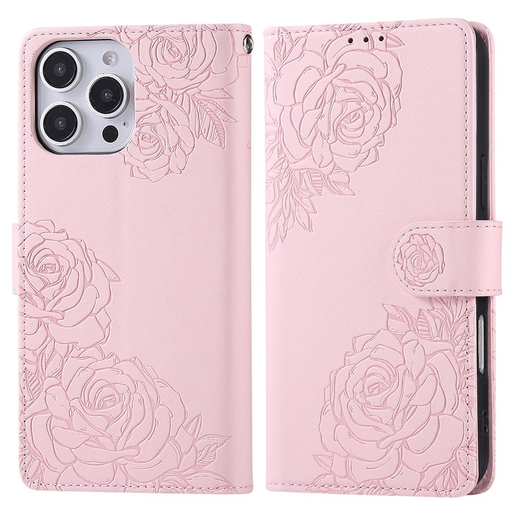 For iPhone 16 Pro Max Case Rose Flower Wallet PU Leather Phone Cover with 3 Card Slots