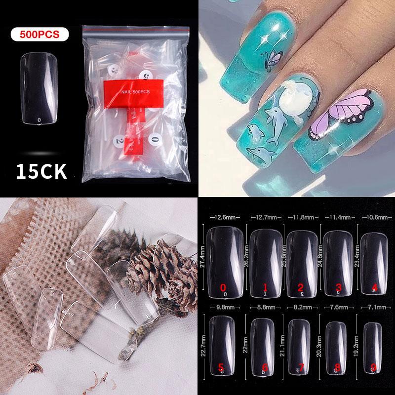 500Pcs/Bagged False Nail Tips Acrylic Practice Nail Capsules Artificial Nails Soft Gel Full Cover Coffin Nail Tips Manicure Tool