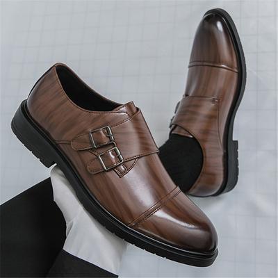 Britain Monk Strap New Men's Pointed Black Brown Patent Leather Shoes Designer Formal Wedding Prom Dress Homecoming Footwear