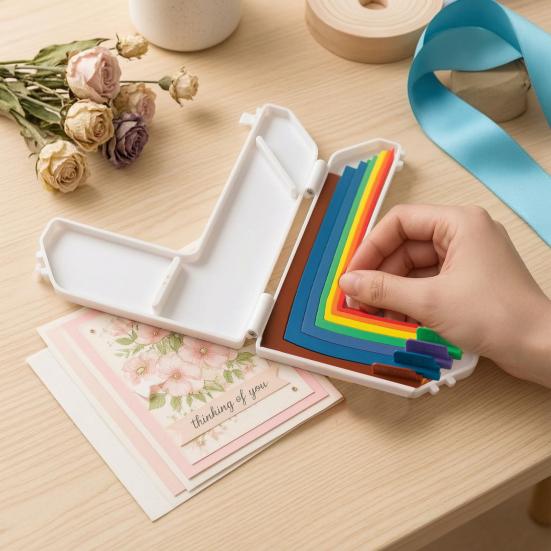 DYS Paper Art Alignment Guide with Color Labels And Size Markings, 1/16 to 1/2 Inch 7 Spacers for Card Making, Scrapbooking DIY Crafts Storage Case