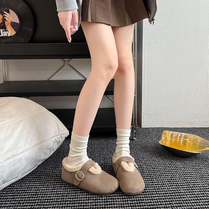 2025 autumn and winter new retro casual Mary Jane velvet belt buckle Doudou flat cotton scoop evening shoes