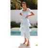 Women Fashion Backless Puff Sleeve Square Neck Long Solid Cake Dress