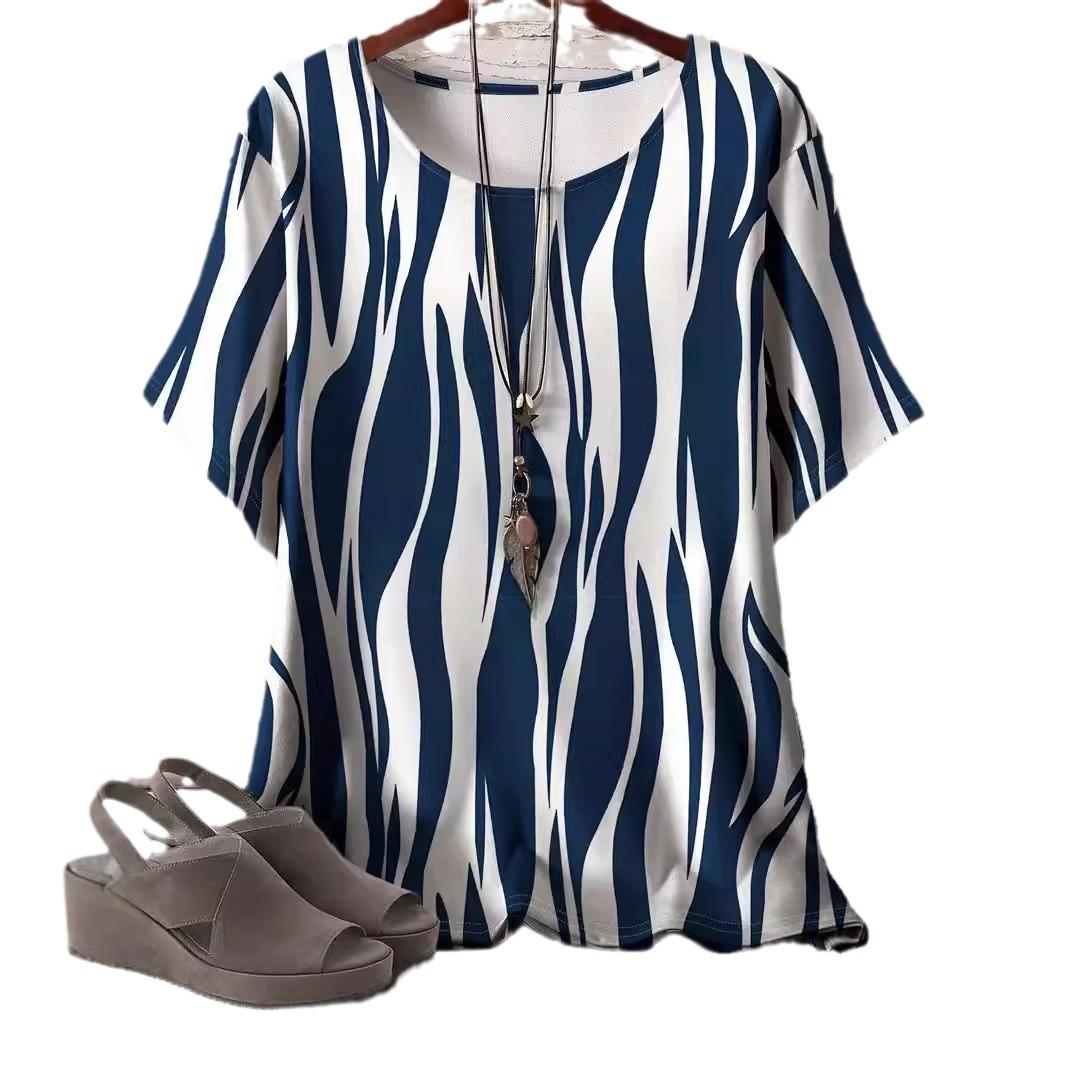 

Плюс размер Лето Новый Модный Свободный 3D Печатный Полосатый Топ Для Похудения Футболка С Короткими Рукавами 7XL