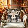 2D Flat - 1pc Deer with Floral Antlers Decorative Pillow Cover Christmas Short Plush Pillow Cover, Size 45 X 45 Cm (17.7 X 17.7 Inches), Pillow Insert